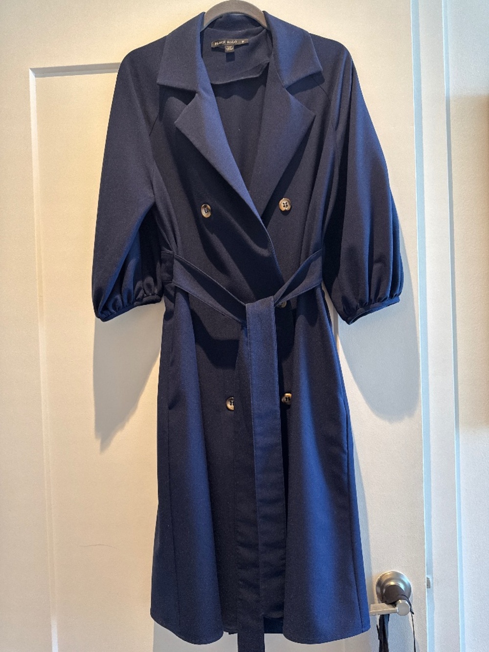Black Halo Khalo Navy Blue Wrap Trench Dress